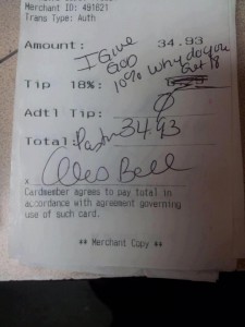 photo of applebees receipt with no tip